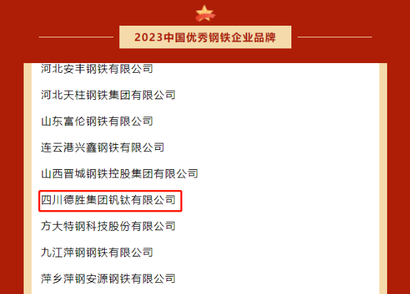 “2023年中国优秀钢铁企业品牌  5.11 中国冶金报